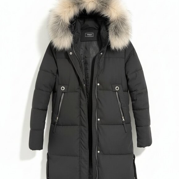 🧥 Women's Black Winter Puffer Coat with Faux Fur Hood - Size M - Picture 2 of 8